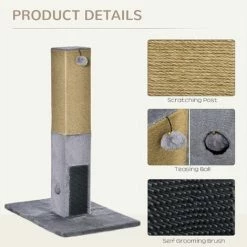 PawHut Cat Scratching Post Scratcher Climber W/ Carpet Base Hanging Toy - Grey 4 PawHut Cat Scratching Post Scratcher Climber W/ Carpet Base Hanging Toy - Grey -PawHut Shop 47418499 5