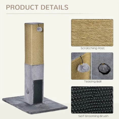 PawHut Cat Scratching Post Scratcher Climber w/ Carpet Base Hanging Toy - Grey PawHut Cat Scratching Post Scratcher Climber W/ Carpet Base Hanging Toy - Grey -PawHut Shop 47418499 5