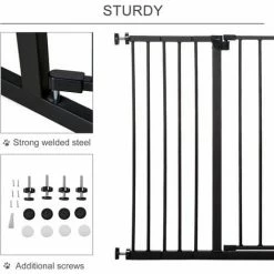 PawHut Pressure Fitted Pet Dog Safety Gate Metal Fence 76 Cm Tall, Black -PawHut Shop 47719898 4