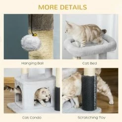 PawHut Cat Tree Climbing Activity Center W/ Scratching Massage Toy Hanging Ball -PawHut Shop 47719962 4