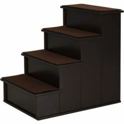 PawHut 4 Step Wooden Dog Steps Pet Stairs Cat Ladder For Bed Couch, Dark Brown