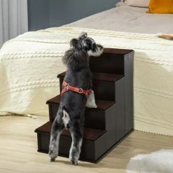 PawHut 4 Step Wooden Dog Steps Pet Stairs Cat Ladder For Bed Couch, Dark Brown -PawHut Shop 48445958 3