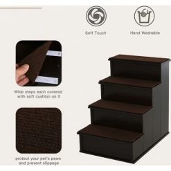 PawHut 4 Step Wooden Dog Steps Pet Stairs Cat Ladder For Bed Couch, Dark Brown -PawHut Shop 48445958 4