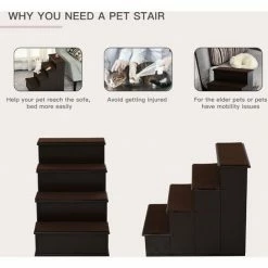 PawHut 4 Step Wooden Dog Steps Pet Stairs Cat Ladder For Bed Couch, Dark Brown -PawHut Shop 48445958 5