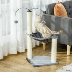 PawHut 83cm Cat Tree Tower W/ Sisal Scratching Post Hammock Toy Ball - Grey -PawHut Shop 48446002 3