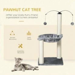 PawHut 83cm Cat Tree Tower W/ Sisal Scratching Post Hammock Toy Ball - Grey -PawHut Shop 48446002 5