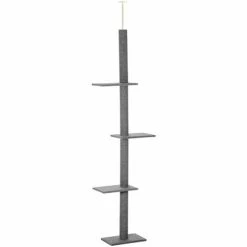 PawHut 260cm Floor To Ceiling Cat Tree Kitten Tower W/ Adjustable Height - Grey