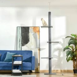 PawHut 260cm Floor To Ceiling Cat Tree Kitten Tower W/ Adjustable Height - Grey -PawHut Shop 48446208 3