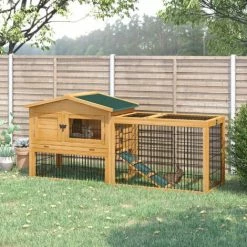 Pawhut Rabbit Hutch Pet House Outdoor Run Design W/ Water-Resistant Paint Ramp -PawHut Shop 48446221 3