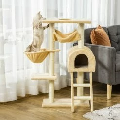 PawHut Cat Tree For Indoor Cats Scratching Post W/ Hammock House Bed Basket -PawHut Shop 48446273 3