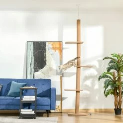 PawHut 260cm Floor To Ceiling Cat Tree Kitten Tower W/ Adjustable Height - Brown -PawHut Shop 48446308 3