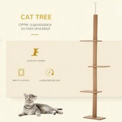 PawHut 260cm Floor To Ceiling Cat Tree Kitten Tower W/ Adjustable Height - Brown -PawHut Shop 48446308 4