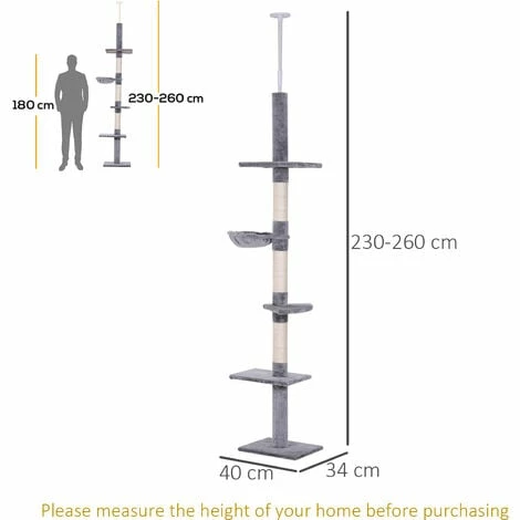 PawHut Cat Tree Scratching 5-Tier Kitty Tower Floor to Ceiling Adjustable PawHut Cat Tree Scratching 5-Tier Kitty Tower Floor To Ceiling Adjustable -PawHut Shop 48446327 2