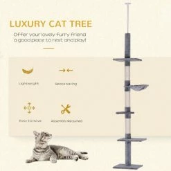 PawHut Cat Tree Scratching 5-Tier Kitty Tower Floor To Ceiling Adjustable 3 PawHut Cat Tree Scratching 5-Tier Kitty Tower Floor To Ceiling Adjustable -PawHut Shop 48446327 4