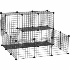 PawHut Pet Playpen DIY Small Animal Cage For Rabbit Ferret Chinchilla - Black