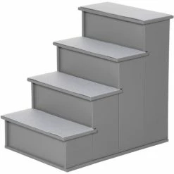 PawHut 4 Step Wooden Dog Steps Pet Stairs Cat Ladder For Bed Couch, Grey