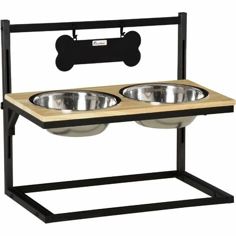PawHut Adjustable Raised Pet Feeder w/ Two Removable Stainless Steel Bowls PawHut Adjustable Raised Pet Feeder W/ Two Removable Stainless Steel Bowls -PawHut Shop 49129869 1
