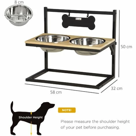 PawHut Adjustable Raised Pet Feeder w/ Two Removable Stainless Steel Bowls PawHut Adjustable Raised Pet Feeder W/ Two Removable Stainless Steel Bowls -PawHut Shop 49129869 2
