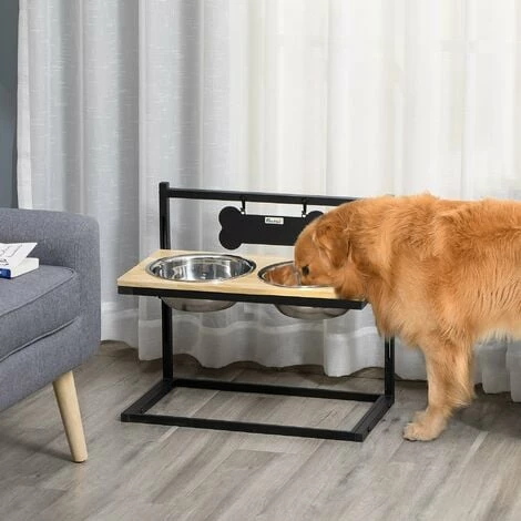 PawHut Adjustable Raised Pet Feeder w/ Two Removable Stainless Steel Bowls PawHut Adjustable Raised Pet Feeder W/ Two Removable Stainless Steel Bowls -PawHut Shop 49129869 3