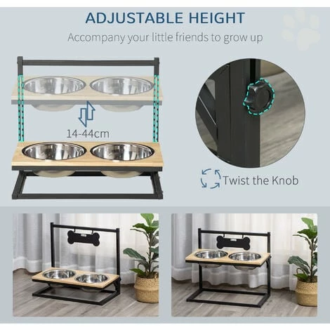 PawHut Adjustable Raised Pet Feeder w/ Two Removable Stainless Steel Bowls PawHut Adjustable Raised Pet Feeder W/ Two Removable Stainless Steel Bowls -PawHut Shop 49129869 5