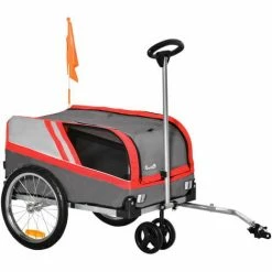 PawHut Dog Bike Trailer Two-In-One Pet Trolley Stroller Cart Bicycle Red