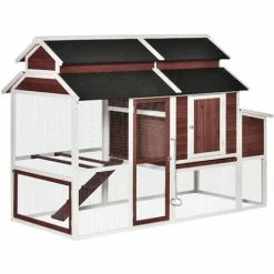 PawHut 207cm Wooden Chicken Coop Hen House W/ Run, Nesting Box, Removable Tray