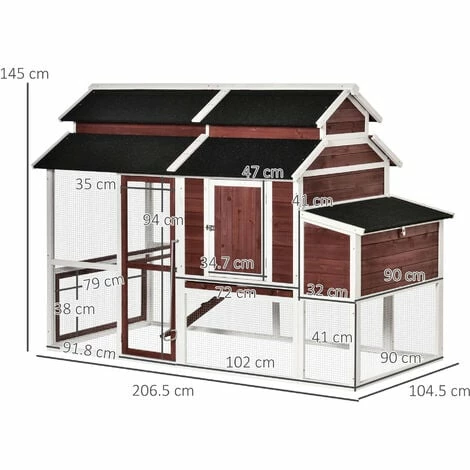 PawHut 207cm Wooden Chicken Coop Hen House w/ Run, Nesting Box, Removable Tray PawHut 207cm Wooden Chicken Coop Hen House W/ Run, Nesting Box, Removable Tray -PawHut Shop 49603016 2