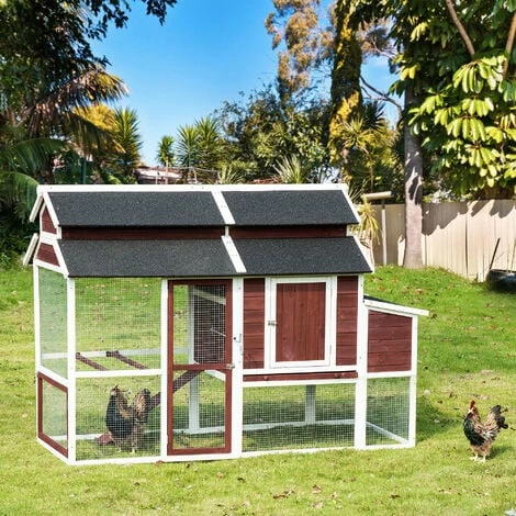 PawHut 207cm Wooden Chicken Coop Hen House w/ Run, Nesting Box, Removable Tray PawHut 207cm Wooden Chicken Coop Hen House W/ Run, Nesting Box, Removable Tray -PawHut Shop 49603016 3