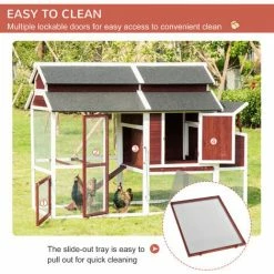 PawHut 207cm Wooden Chicken Coop Hen House W/ Run, Nesting Box, Removable Tray 3 PawHut 207cm Wooden Chicken Coop Hen House W/ Run, Nesting Box, Removable Tray -PawHut Shop 49603016 4