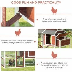 PawHut 207cm Wooden Chicken Coop Hen House W/ Run, Nesting Box, Removable Tray 4 PawHut 207cm Wooden Chicken Coop Hen House W/ Run, Nesting Box, Removable Tray -PawHut Shop 49603016 5