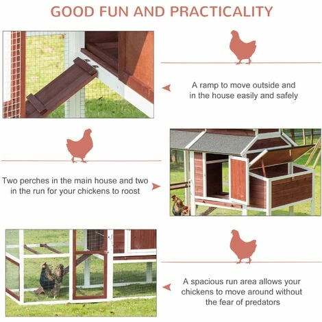 PawHut 207cm Wooden Chicken Coop Hen House w/ Run, Nesting Box, Removable Tray PawHut 207cm Wooden Chicken Coop Hen House W/ Run, Nesting Box, Removable Tray -PawHut Shop 49603016 5
