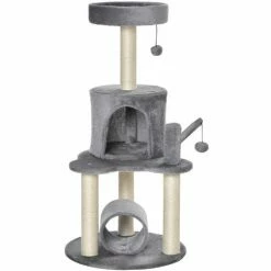 PawHut Cat Tree Tower Activity Centre W/ Jute Post Bed Tunnel Perch Hanging Toy