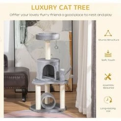PawHut Cat Tree Tower Activity Centre W/ Jute Post Bed Tunnel Perch Hanging Toy -PawHut Shop 50186666 4