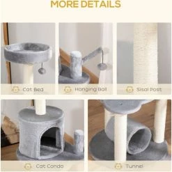 PawHut Cat Tree Tower Activity Centre W/ Jute Post Bed Tunnel Perch Hanging Toy -PawHut Shop 50186666 5