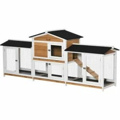 PawHut Rabbit Hutch, 2-Tier Guinea Pig Hutch, W/ Two Runs, Pull-Out Tray