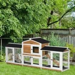 PawHut Rabbit Hutch, 2-Tier Guinea Pig Hutch, W/ Two Runs, Pull-Out Tray 2 PawHut Rabbit Hutch, 2-Tier Guinea Pig Hutch, W/ Two Runs, Pull-Out Tray -PawHut Shop 50886420 3