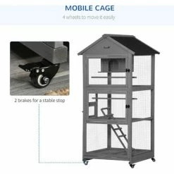 PawHut Bird Cage Wooden Aviary For Canary Cockatiel Parrot W/ Wheels Tray -PawHut Shop 50886423 4