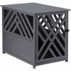 Pawhut Wooden Dog Crate Medium Cage Side Table With Lockable Door, Grey