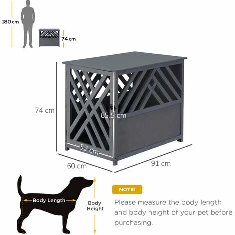 Pawhut Wooden Dog Crate Medium Cage Side Table with Lockable Door, Grey Pawhut Wooden Dog Crate Medium Cage Side Table With Lockable Door, Grey -PawHut Shop 50886427 2