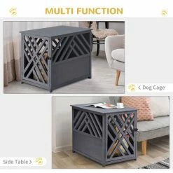 Pawhut Wooden Dog Crate Medium Cage Side Table With Lockable Door, Grey -PawHut Shop 50886427 4