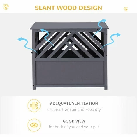 Pawhut Wooden Dog Crate Medium Cage Side Table with Lockable Door, Grey Pawhut Wooden Dog Crate Medium Cage Side Table With Lockable Door, Grey -PawHut Shop 50886427 5