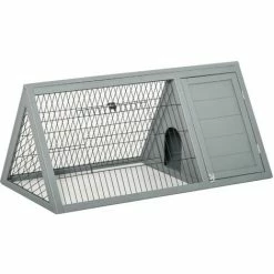 PawHut Wooden Rabbit Hutch Triangle Bunny Ferret Cage Guinea Pig Run Grey