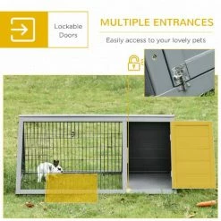 PawHut Wooden Rabbit Hutch Triangle Bunny Ferret Cage Guinea Pig Run Grey -PawHut Shop 50886445 5