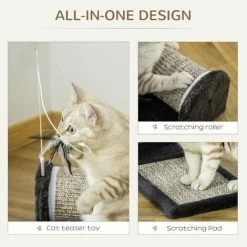 PawHut Cat Scratcher Sisal Scratching Pad Mat Board Kitten Toy With Roller Feather Teaser, 44 X 24 X 16 Cm, Grey -PawHut Shop 50886475 4