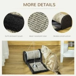 PawHut Cat Scratcher Sisal Scratching Pad Mat Board Kitten Toy With Roller Feather Teaser, 44 X 24 X 16 Cm, Grey -PawHut Shop 50886475 5