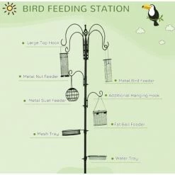 Pawhut Bird Feeding Station Kit Wild Bird Feeder Pole W/ 6 Hooks 4 Prong Bases -PawHut Shop 50886501 4