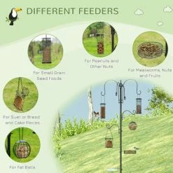Pawhut Bird Feeding Station Kit Wild Bird Feeder Pole W/ 6 Hooks 4 Prong Bases -PawHut Shop 50886501 5