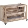 PawHut Wooden Hamster Cage, Mice Rodent Small Animals Kit Hutch, 3 Tiers Exercise Play House, With Wheels, Bottom Tray, 99 X 50 X 69 Cm, Natural Wood