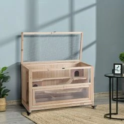PawHut Wooden Hamster Cage, Mice Rodent Small Animals Kit Hutch, 3 Tiers Exercise Play House, With Wheels, Bottom Tray, 99 X 50 X 69 Cm, Natural Wood -PawHut Shop 50886521 3