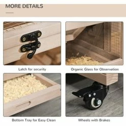 PawHut Wooden Hamster Cage, Mice Rodent Small Animals Kit Hutch, 3 Tiers Exercise Play House, With Wheels, Bottom Tray, 99 X 50 X 69 Cm, Natural Wood -PawHut Shop 50886521 5